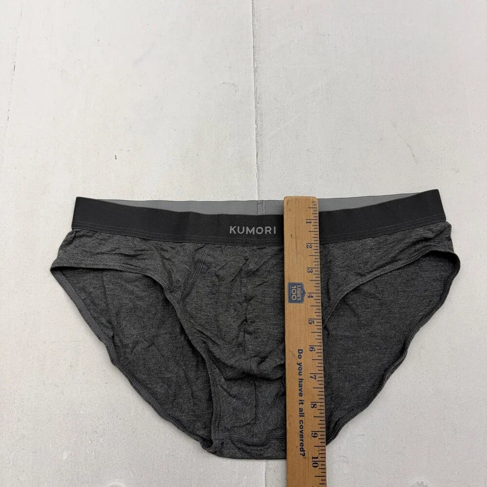 KUMORI Briefs Mens Large Gray Bamboo Spandex Stretch Tagless Solid Underwear